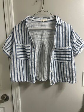 Love Notes Blue & White Striped Crop Button-Up